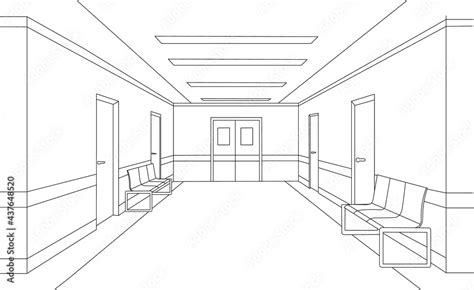 hospital, clinic waiting room corridor sketch interior Stock Vector ...