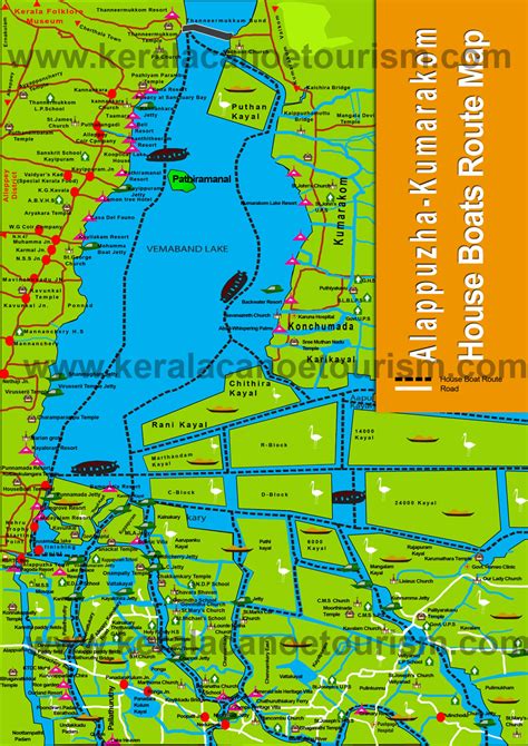 Alleppey backwater map, alleppey houseboat route map, backwater map ...