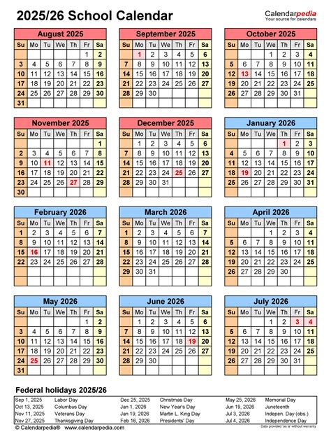 School Calendars 2025/2026 - Free Printable Excel templates