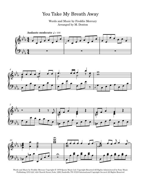 You Take My Breath Away (arr. Margaret Denton) by Queen Sheet Music for Piano Solo at Sheet ...