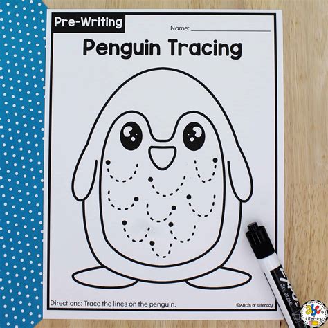 Penguin Tracing Worksheets for Preschool: Pre-Writing Activity