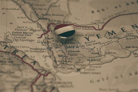 Sanaa Pinned on a Map with Flag of Yemen Stock Photo - Image of globe, destination: 214570702