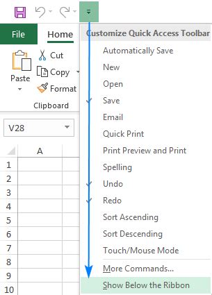 Quick Access Toolbar in Excel: how to customize, move and reset