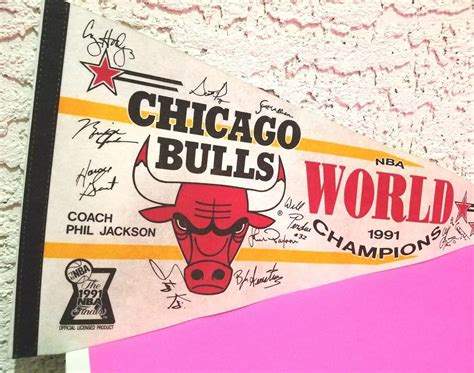 VINTAGE CHICAGO BULLS PENNANT FLAG FULL SIZE 1991 WORLD CHAMPS MICHAEL JORDAN | #1883797539