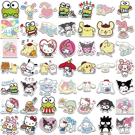 100pcs Mixed Cartoon Sanrio Stickers Cute Hello Kitty Cinnamoroll My ...