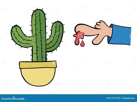 Cartoon Vector Illustration of Cactus and Thorn, Bleeding Finger Stock ...