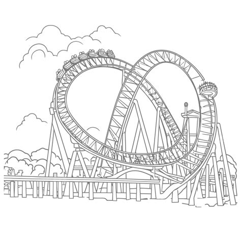 Coloring Page For An Amusement Park Which Includes Roller Coasters Outline Sketch Drawing Vector ...