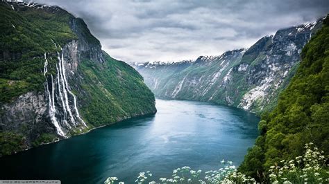 Seven Sisters, Waterfall, Norway, Mountain, Landscape, Clouds, Wildflowers Wallpapers HD ...