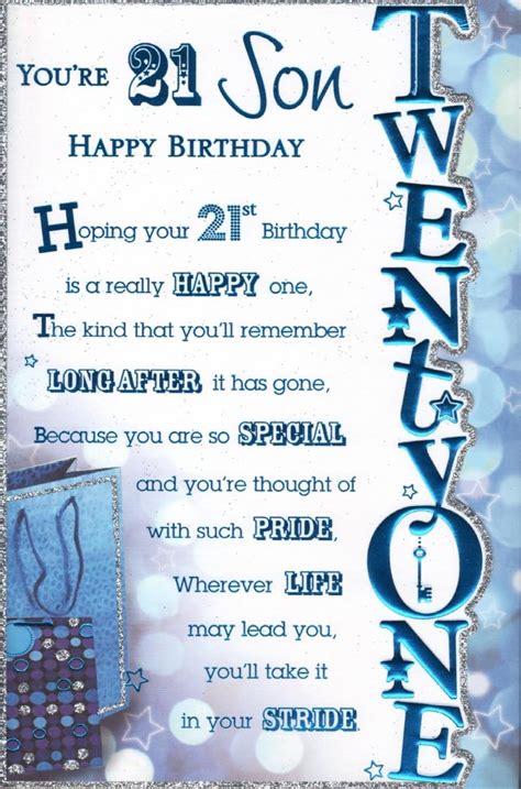 Happy 21st BirthDay Son Birthday Card - `Happy 21st Birthday Son ...