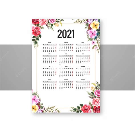 Free Vector | Beautiful 2021 calendar with decorative floral template ...