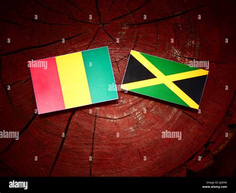 Guinean flag with Jamaican flag on a tree stump isolated Stock Photo - Alamy