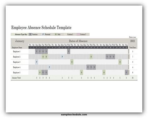 4 Streamlined Employee Absence Schedule - sample schedule