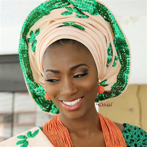 Nigerian Gele Styles : Green and Cream Combinations - DeZango Fashion Zone