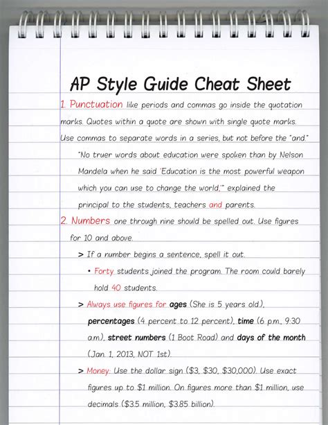 Ap Style Guide Cheat Sheet Download Printable PDF | Templateroller