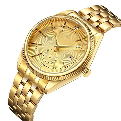 24k Gold Watch Japan Movt Diamond Wristwatch 5atm Water Resistant Quartz Mens Western Wrist ...