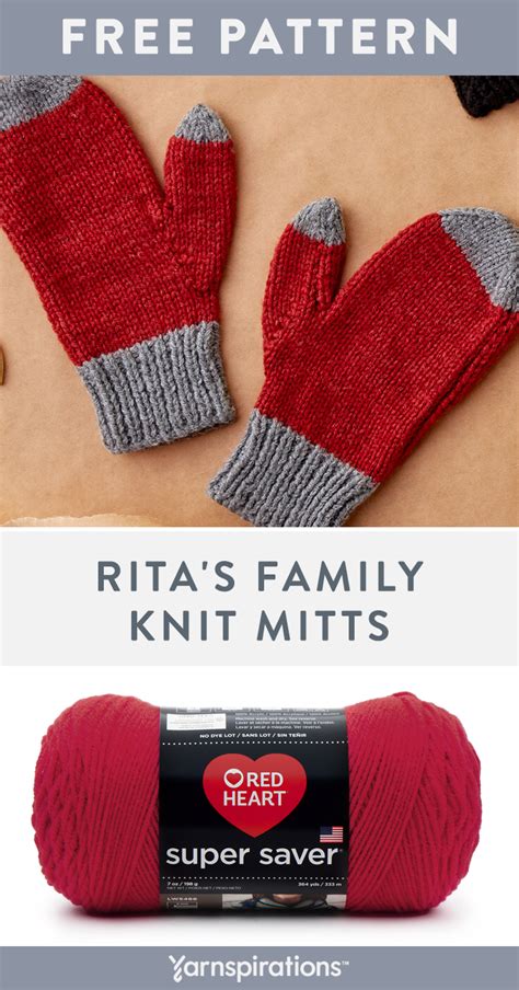 Free Red Heart Rita's Family Mitts Knitting Pattern | Mitones, Manopla ...