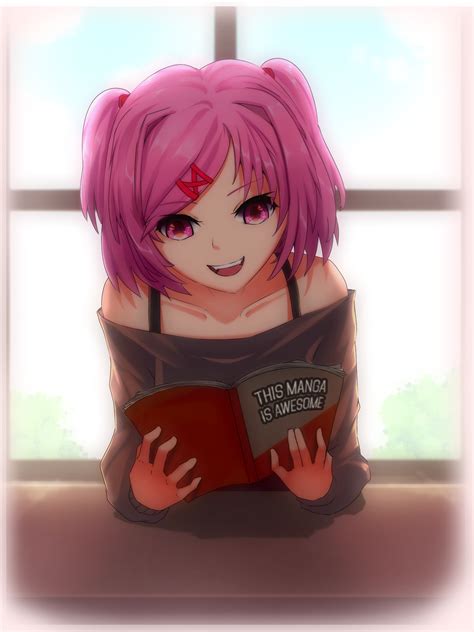 Natsuki reading a manga that is presumably awesome, by SecondaryEminence | Rebrn.com