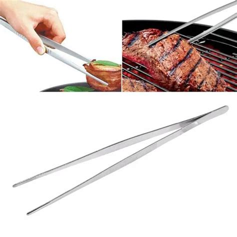 Barbecue Tongs Food Tongs Clip Kitchen Stainless Steel Long Straight Tweezers Barbecue Buffet ...