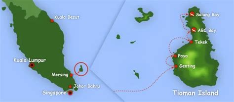 Map of Tioman Island, how to getting there - Diving Tioman Island in Malaysia