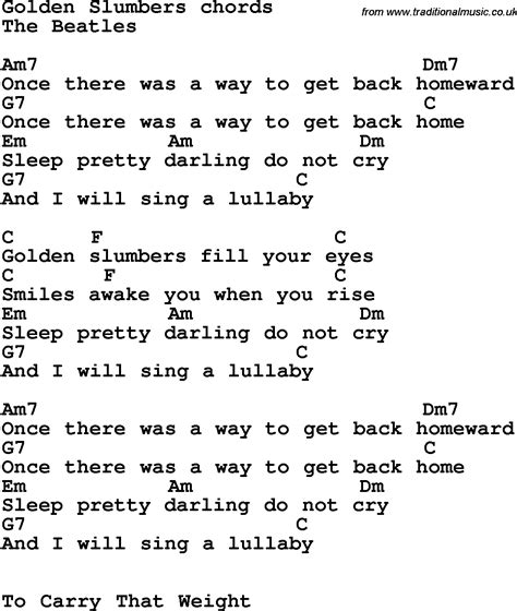 Song lyrics with guitar chords for Golden Slumbers - The Beatles