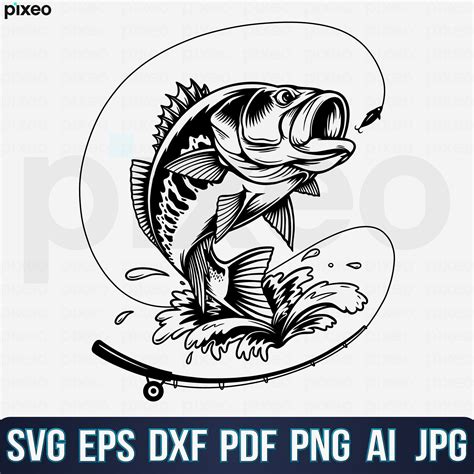 Art Collectibles Fish Svg Bass Fishing Clipart Fishing Svg Bass Fish ...