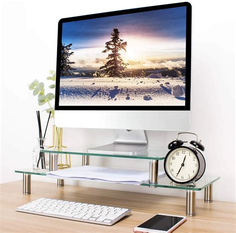 Acrylic Dual Computer Monitor Riser Stand With Adjustable Height - Buy Dual Computer Desktop ...