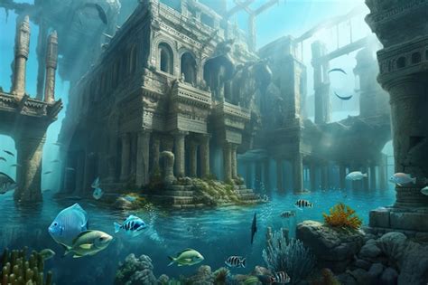 Premium AI Image | The underwater ruins of the ancient city of atlantis