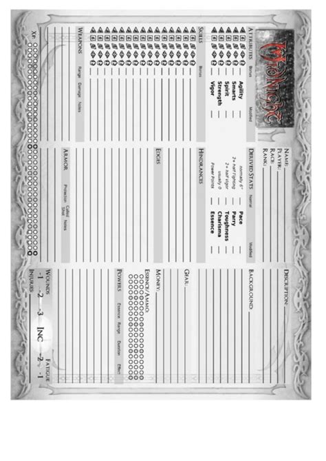 Midnight Character Sheet printable pdf download