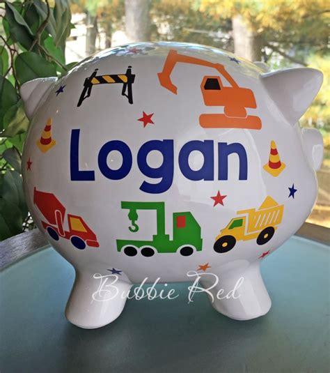 CONSTRUCTION VEHICLES | Personalized piggy bank, Custom piggy bank ...