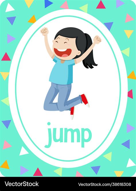 Vocabulary flashcard with word jump Royalty Free Vector