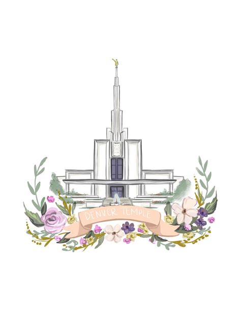 Denver LDS Temple, Colorado, Mormon Art Print, Flower Wreath, Wedding Gift, Nursery Decoration ...