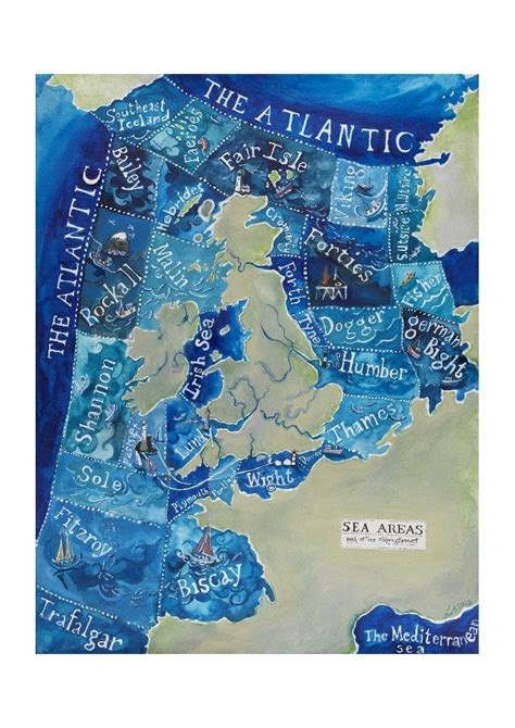 Sea Areas Map Large Greetings Card | Driftwood Designs