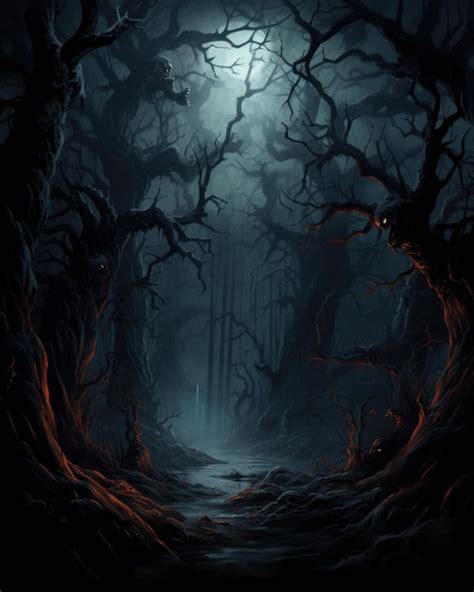 Premium Photo | Halloween background with scary spooky dark forest