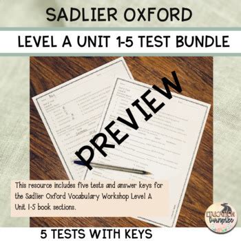 Sadlier Oxford Vocabulary Workshop Level A Unit 1-5 Test Bundle | TPT