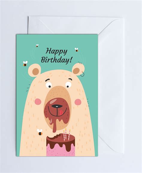 Funny Birthday Card Animal Card Cute Animal Illustration Bear Birthday ...