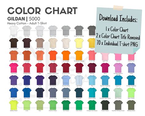 Gildan 5000 Adult T-shirt Color Chart Gildan 5000 Heavy - Etsy