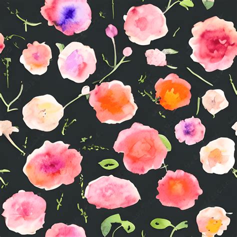 Watercolor Flowers on Black · Creative Fabrica