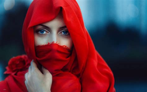 women, Face, Blue eyes, Red, Eyes, Scarf, Veils, Model HD Wallpapers / Desktop and Mobile Images ...