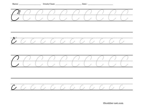 Tracing worksheet: Cursive letter C