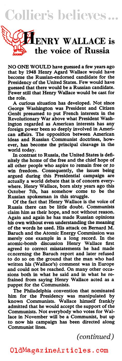 FORMER VICE PRESIDENT HENRY WALLACE SLANDERED AS COMMUNIST,WHY DOES OLIVER STONE LIKE HENRY ...