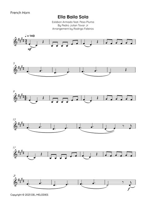 Ella Baila Sola Sheet Music | Pedro Julian Tovar Jr | French Horn Solo