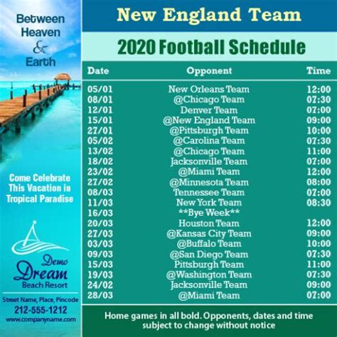 5x5 Custom One Team New England Team Football Schedule Beach Resort ...