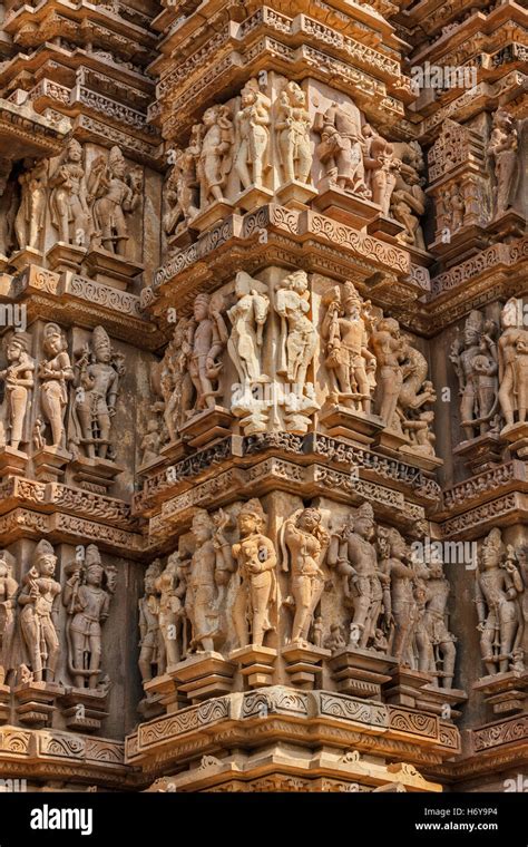 Famous sculptures of Khajuraho temples, India Stock Photo - Alamy