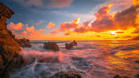 Malibu Beach, California, sea, pacific, coast, clouds, colors, sky ...