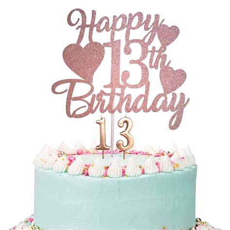 Buy Happy 13th Birthday Cake Topper, Rose Gold 13th Birthday Cake ...