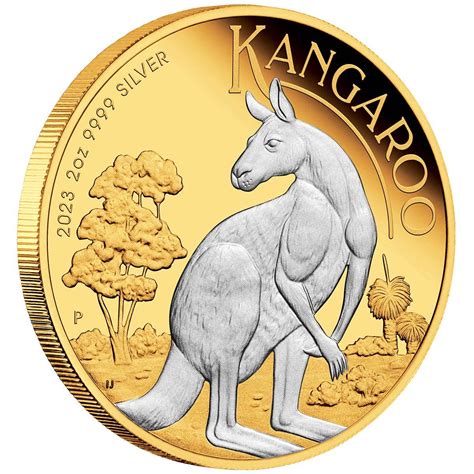 Coins Australia - 2023 Australian Kangaroo 2oz Silver Reverse Gilded Coin