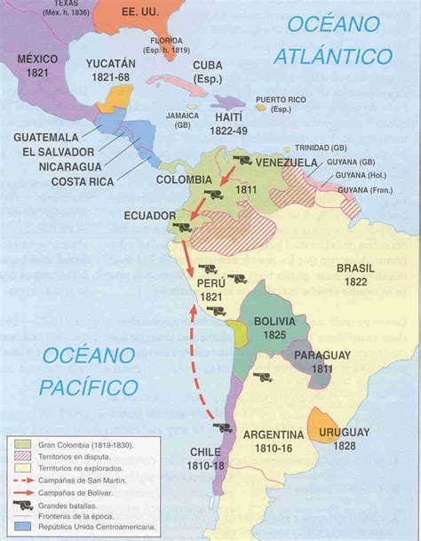 Historia para aburrir: MAPA DE INDEPENDENCIA DE AMÉRICA