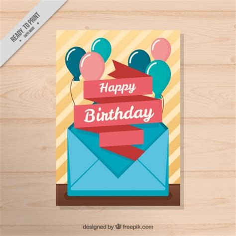 Envelope with balloons birthday card Vector | Free Download