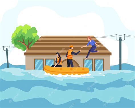 Premium Vector | Flood disaster illustration concept. rescuer helped ...