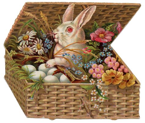 Vintage Easter Clip Art of Bunny in Basket - The Graphics Fairy